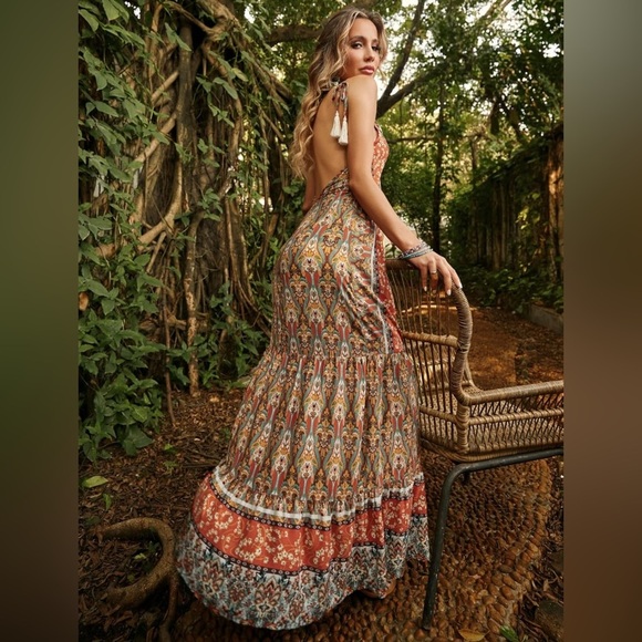 LUUKSE Floral Backless Tie Shoulder Ruffle Hem Cami Dress Multicolor Size M - Picture 3 of 8